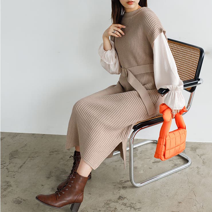 袖ブラウスドッキングニットワンピース[品番：GERW0000095]｜GeeRA