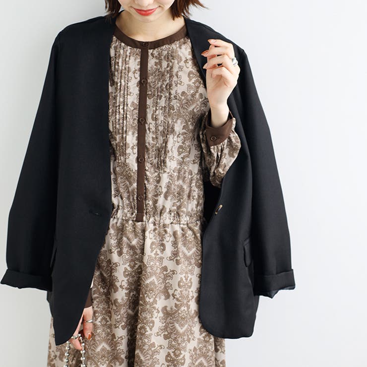 ベージュ系 | 大人プリントロングワンピース | GeeRA