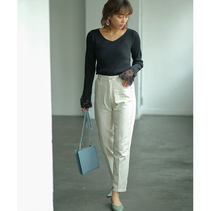 レース付Ｖネックリブニットトップス | GeeRA | 詳細画像2 