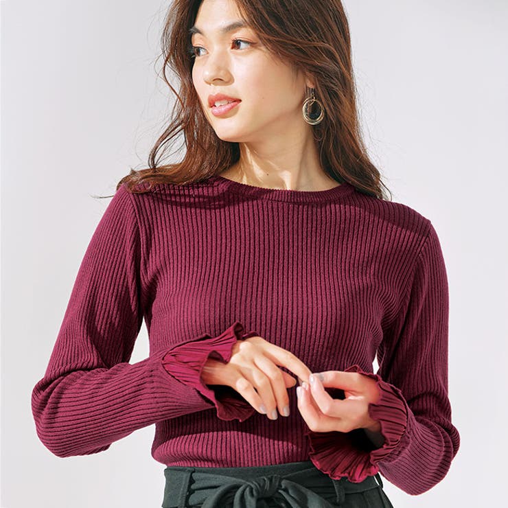 プリーツ付クルーネックリブニットトップス | GeeRA | 詳細画像6 