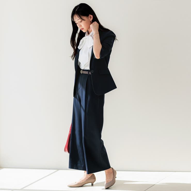 【ファッション通販】 洗えるストレッチ！ジャケット＆ブラウス＆ワイドパンツ スーツ・フォーマル・ドレス