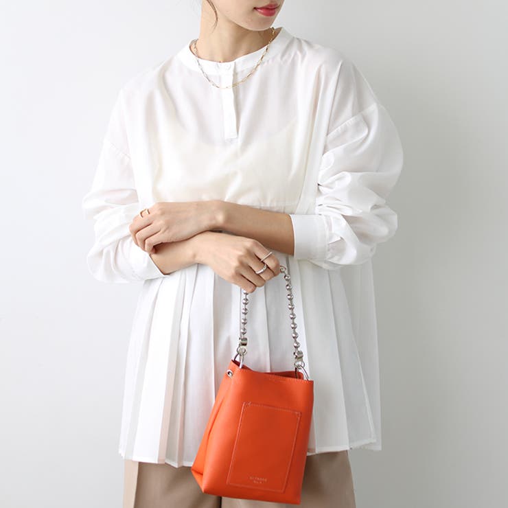 ホワイト | プリーツ切替バンドカラーシャツ | GeeRA