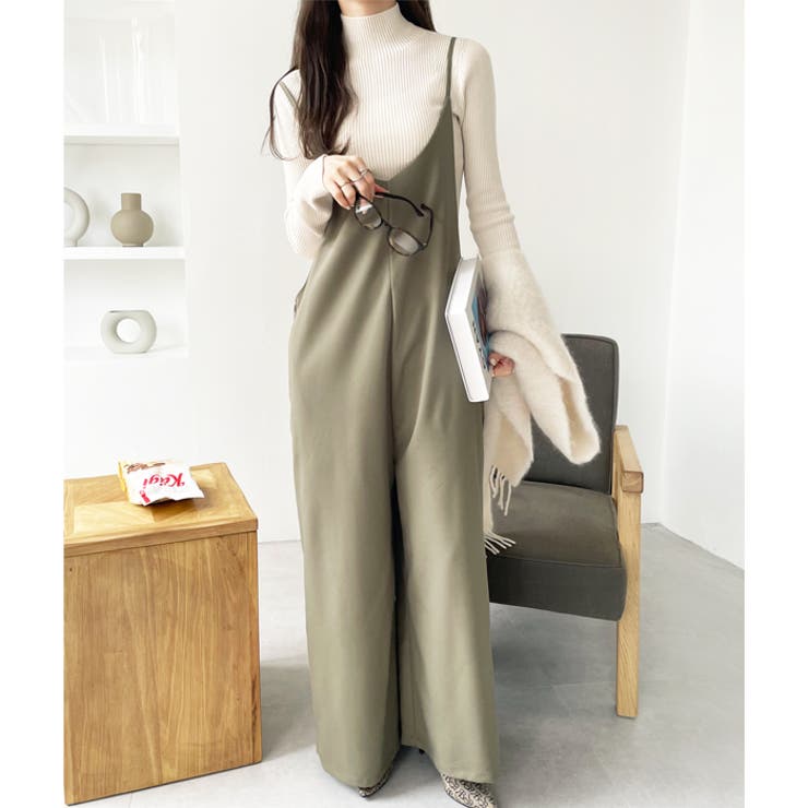 カーキ | きれいめＶネックサロペット | GeeRA