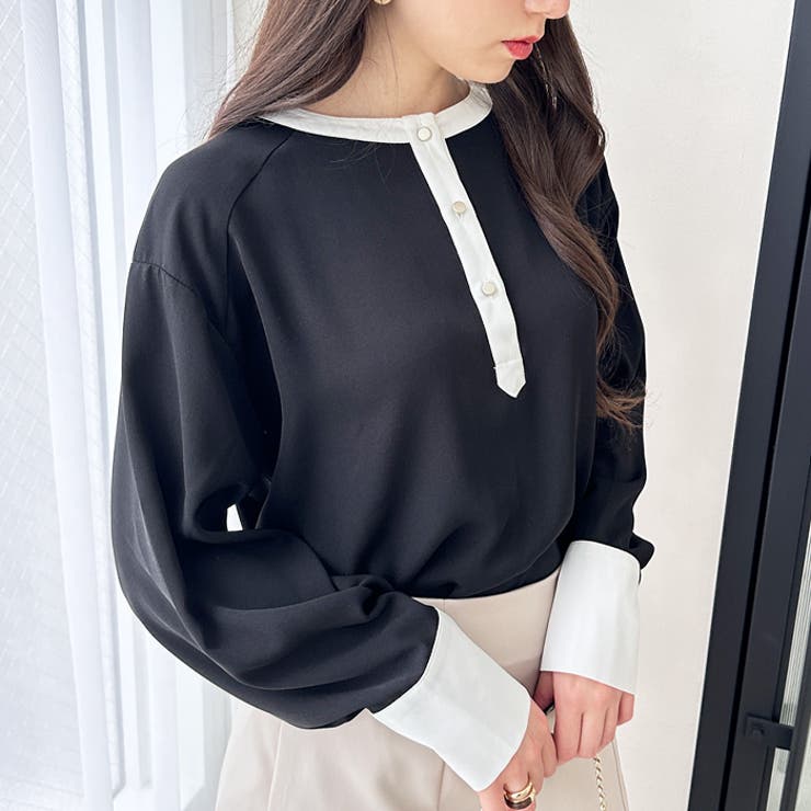 ブラック | 前後２ＷＡＹ配色デザインブラウス | GeeRA