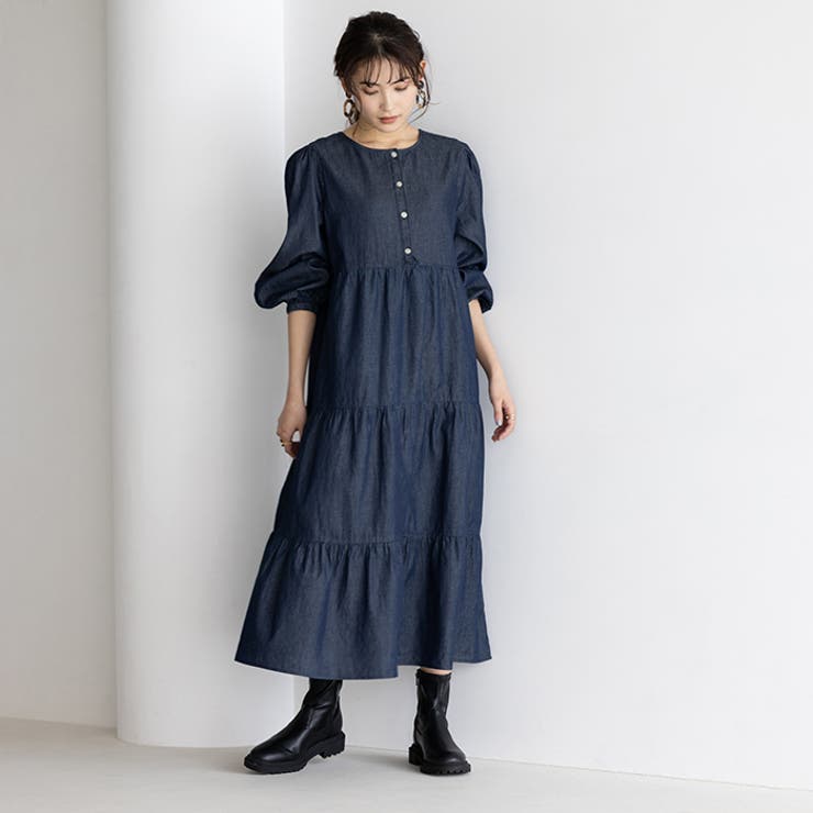 ②2wayデニムティアードワンピース/スカート　M-L デニムティアードワンピース