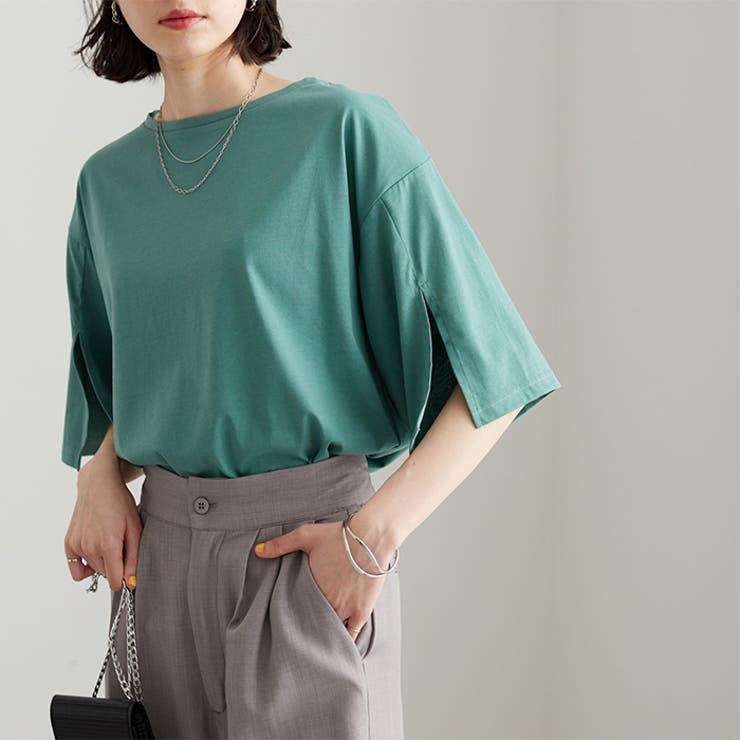 グリーン | 袖スリットデザインカットソー | GeeRA