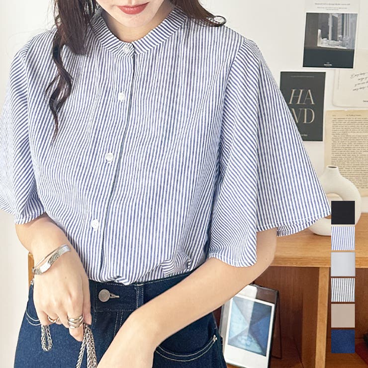 フレア袖バンドカラーブラウス | GeeRA | 詳細画像1 