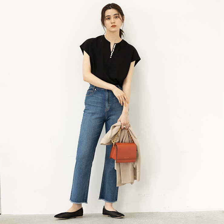 パール調ビーズ付キーネックトップス オフィスカジュアル | GeeRA | 詳細画像6 