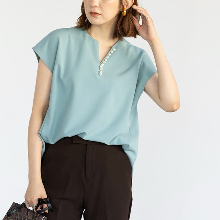 パール調ビーズ付キーネックトップス オフィスカジュアル | GeeRA | 詳細画像24 