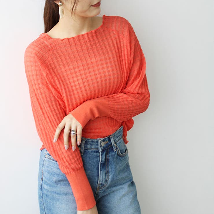 オレンジ | ジャカードシアーニットプルオーバー | GeeRA