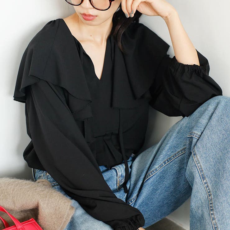 ブラック | フリルカラーブラウス | GeeRA