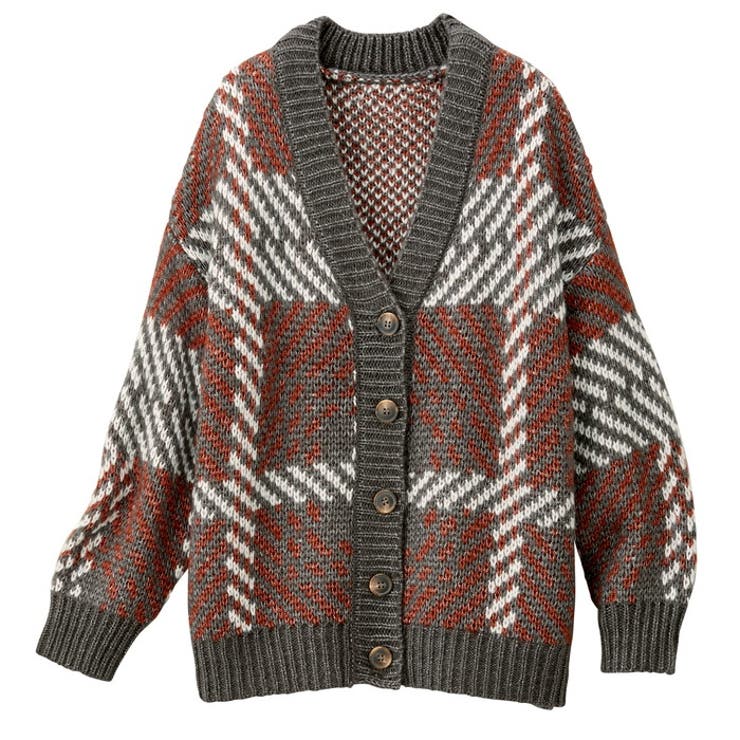 チャコールケイ | ジャカードチェックニットカーディガン | GeeRA