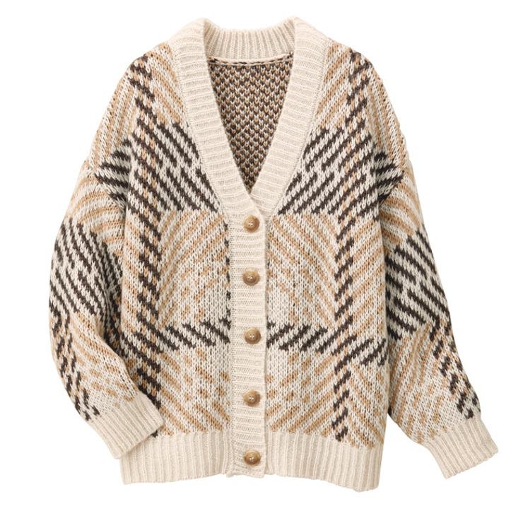 アイボリーケイ | ジャカードチェックニットカーディガン | GeeRA