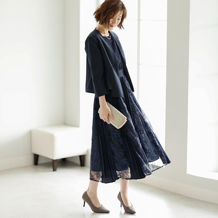 レース&プリーツワンピジャケットセット[品番:GERW0000296 レース&プリーツワンピジャケットセット[品番:GERW0000296
