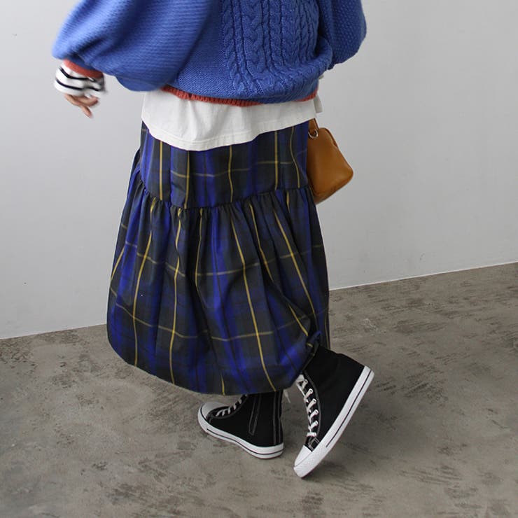 ノエラ NOELA フレアヘムハイウエストチェックスカート （ボルドー