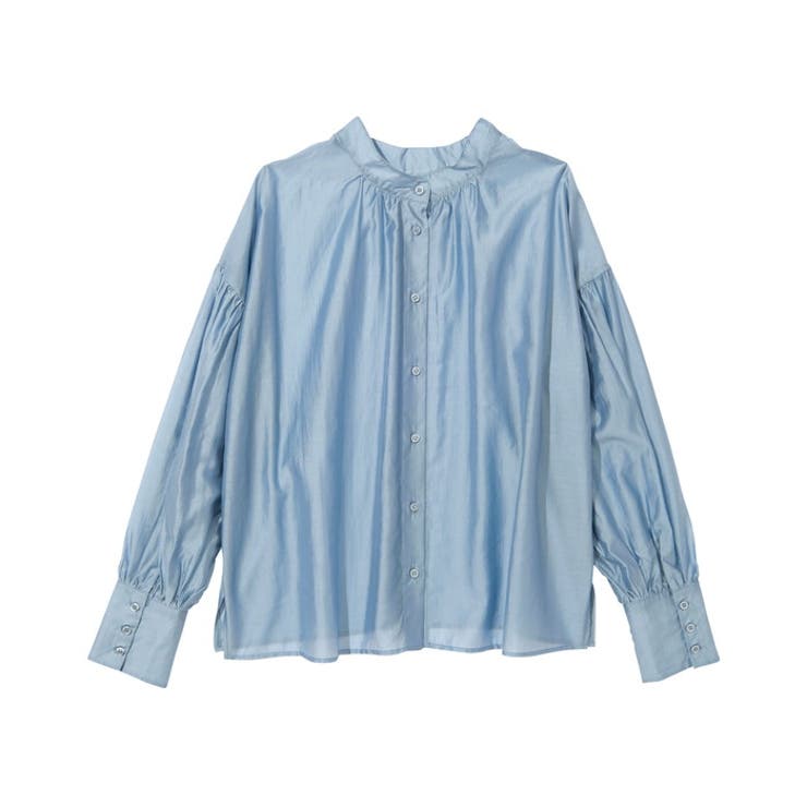 ブルー | シアー素材ボリュームスリーブブラウス | GeeRA