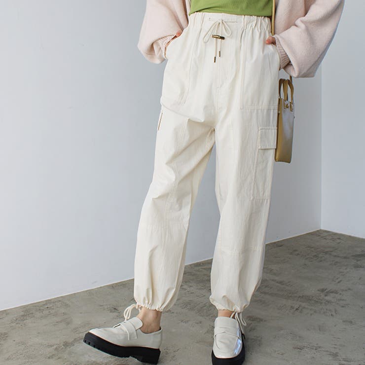 アイボリー | さらっと綿素材ワイドカーゴパンツ | GeeRA