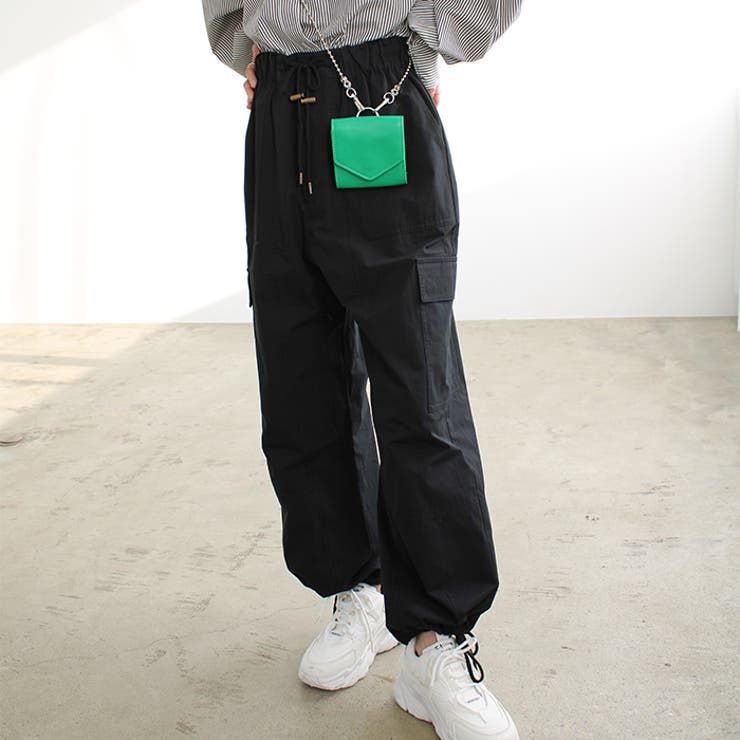 ブラック | さらっと綿素材ワイドカーゴパンツ | GeeRA