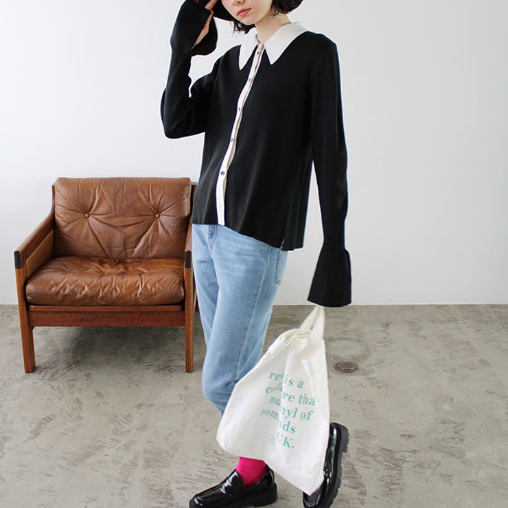 ポロ衿配色ニットカーディガン | GeeRA | 詳細画像3 