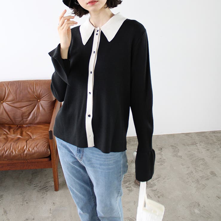 ポロ衿配色ニットカーディガン | GeeRA | 詳細画像6 