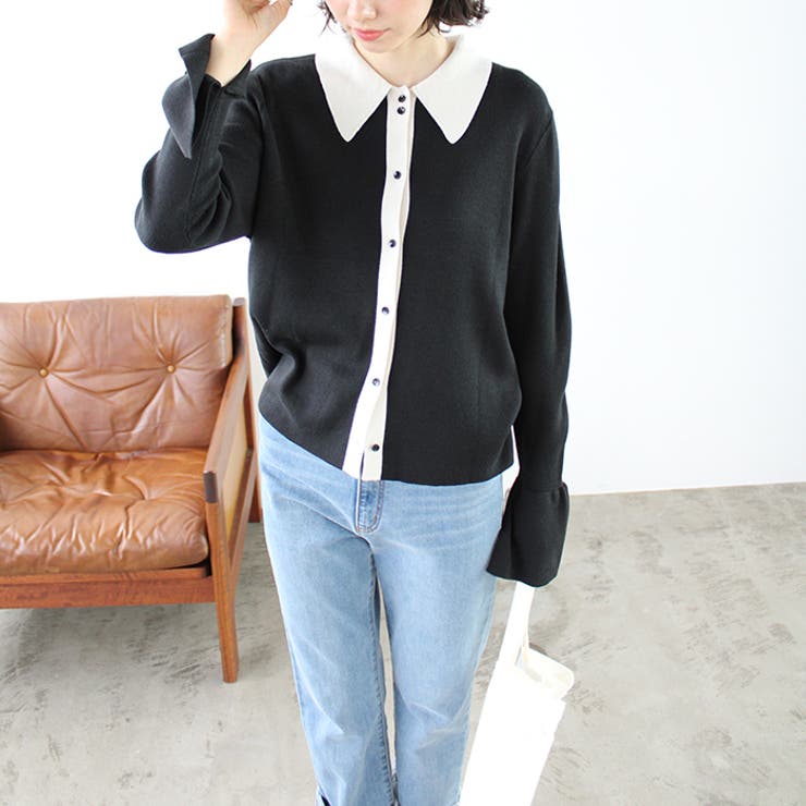 ポロ衿配色ニットカーディガン | GeeRA | 詳細画像7 