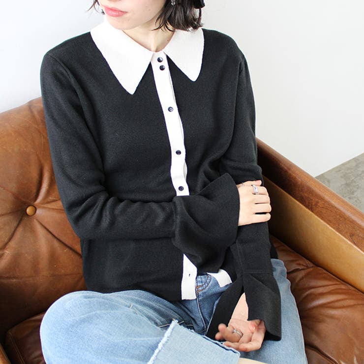 ポロ衿配色ニットカーディガン | GeeRA | 詳細画像9 