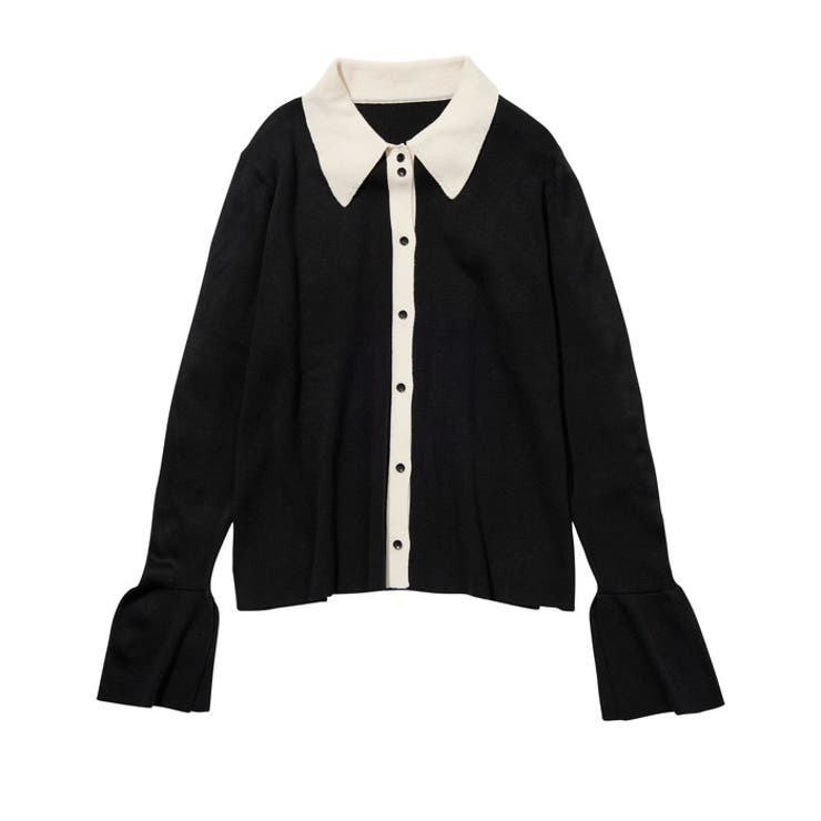 ブラック系 | ポロ衿配色ニットカーディガン | GeeRA