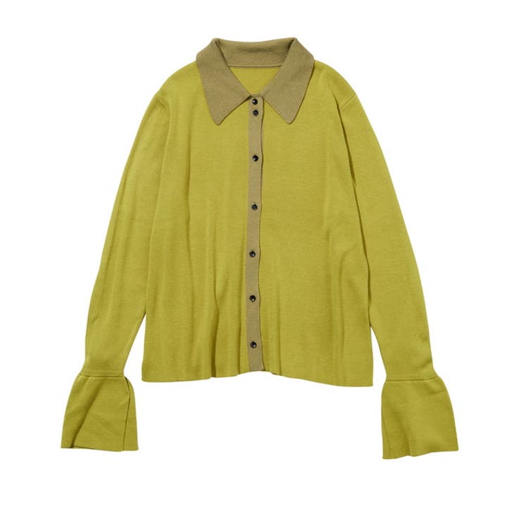 グリーン系 | ポロ衿配色ニットカーディガン | GeeRA