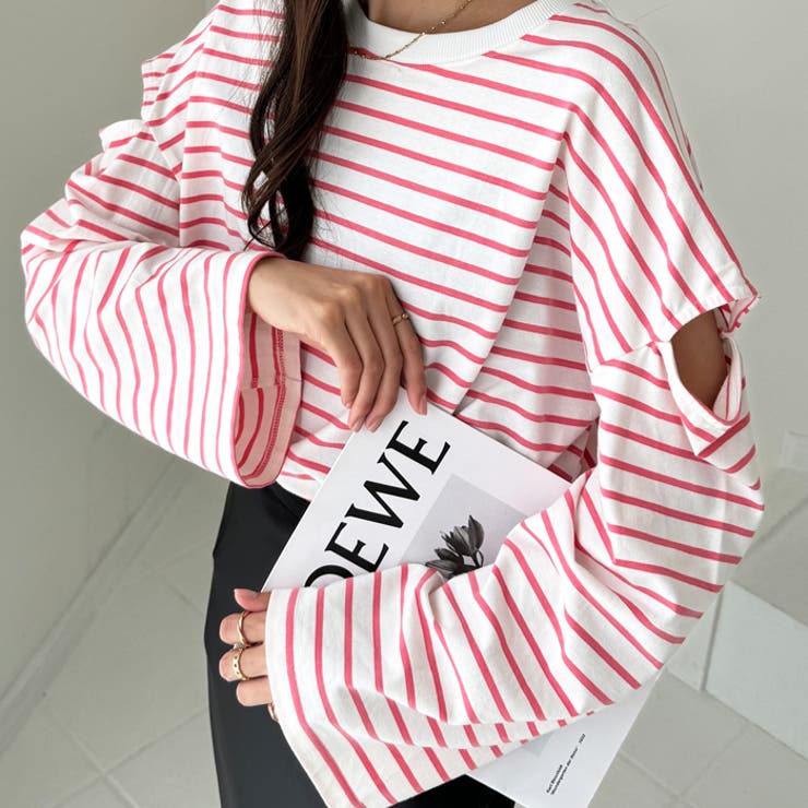 ピンク | カラバリ豊富な袖スリットボーダーカットソー | GeeRA