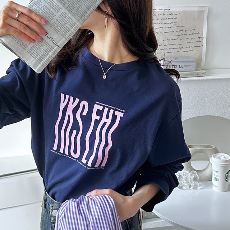 ネイビー | 綿１００％アソートロゴロングＴｅｅ | GeeRA