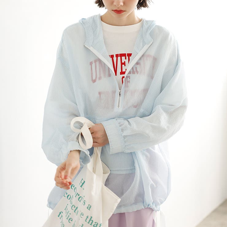 シアー素材ストライプアノラックパーカー | GeeRA | 詳細画像1 