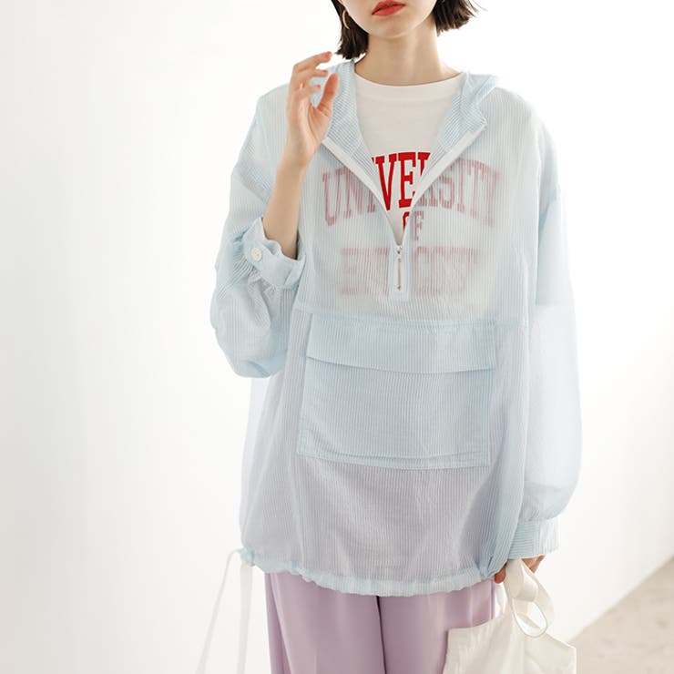 シアー素材ストライプアノラックパーカー | GeeRA | 詳細画像3 