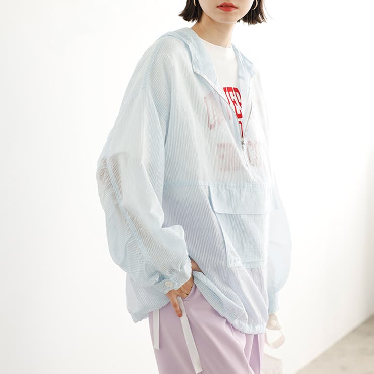 シアー素材ストライプアノラックパーカー | GeeRA | 詳細画像4 