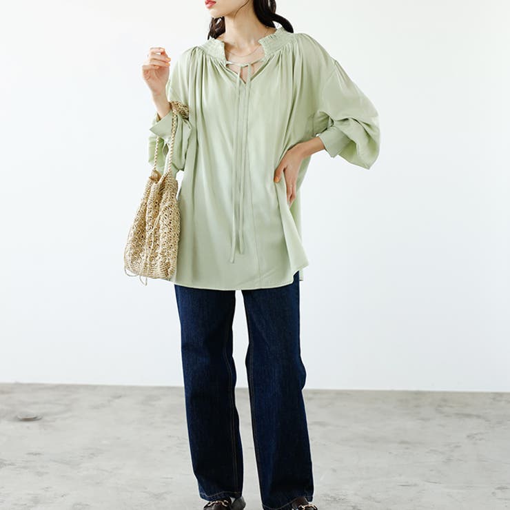 リボン付スキッパーブラウス | GeeRA | 詳細画像8 