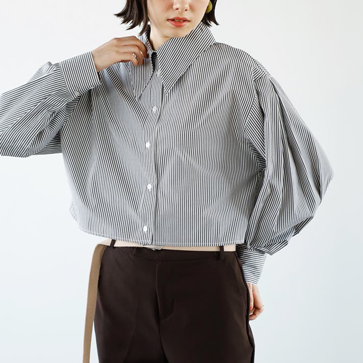 ストライプ柄衿付ショート丈シャツ | GeeRA | 詳細画像1 