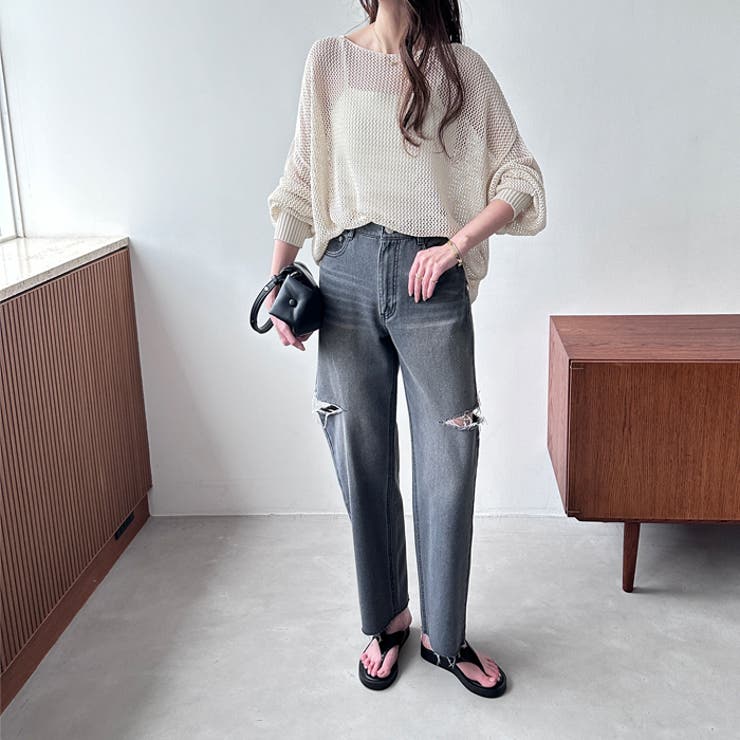 ブラック | アソートカットアウトダメージパンツ | GeeRA