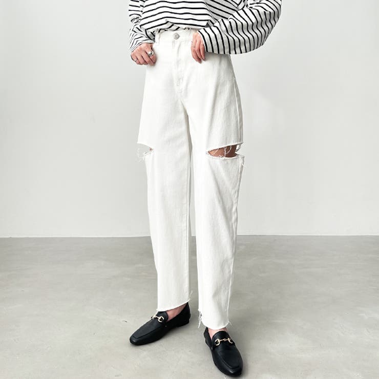 オフホワイト | アソートカットアウトダメージパンツ | GeeRA