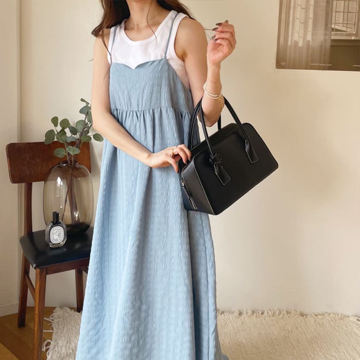 ラウンド  ぽこぽこエンボス素材キャミワンピース[品番：GERW0010047 その他