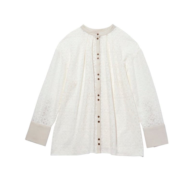 アイボリー | 前後２ＷＡＹブロック柄レースシャツ | GeeRA