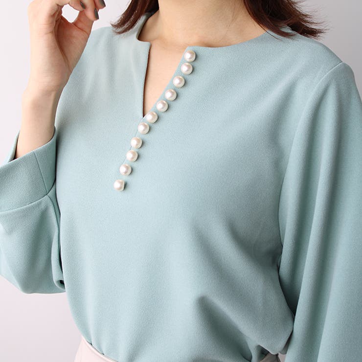 パール調ビーズ付キーネックブラウス | GeeRA | 詳細画像10 