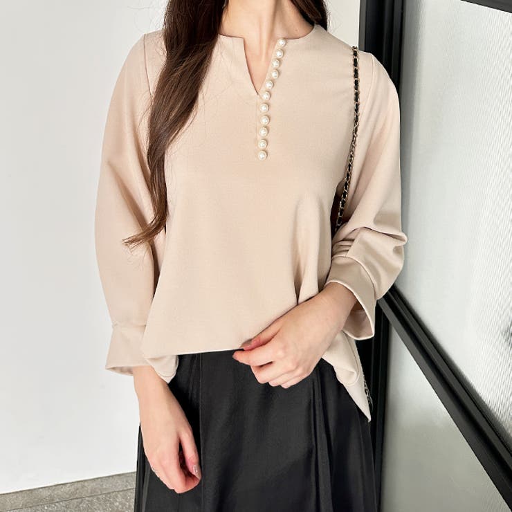 パール調ビーズ付キーネックブラウス | GeeRA | 詳細画像16 