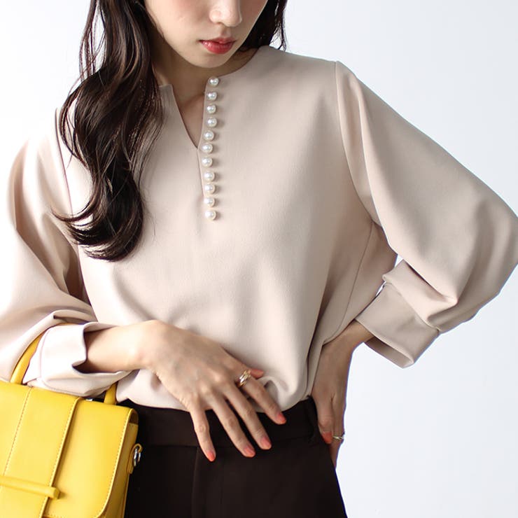 パール調ビーズ付キーネックブラウス | GeeRA | 詳細画像18 