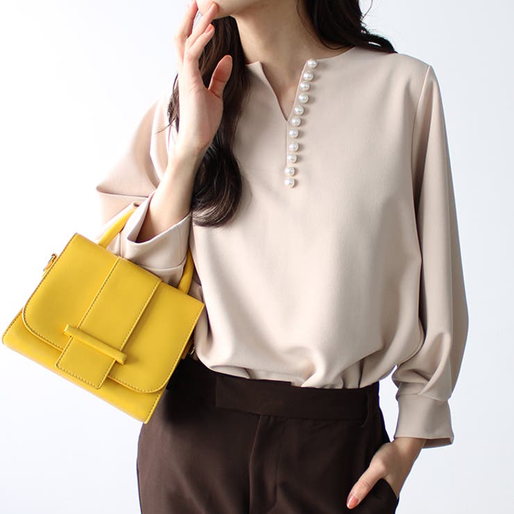 パール調ビーズ付キーネックブラウス | GeeRA | 詳細画像19 