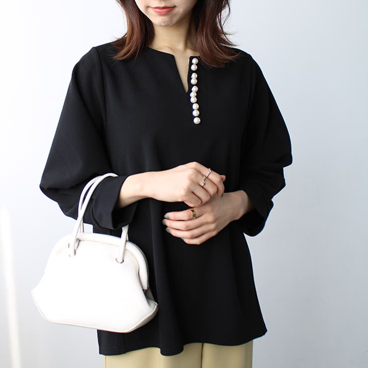 パール調ビーズ付キーネックブラウス | GeeRA | 詳細画像30 