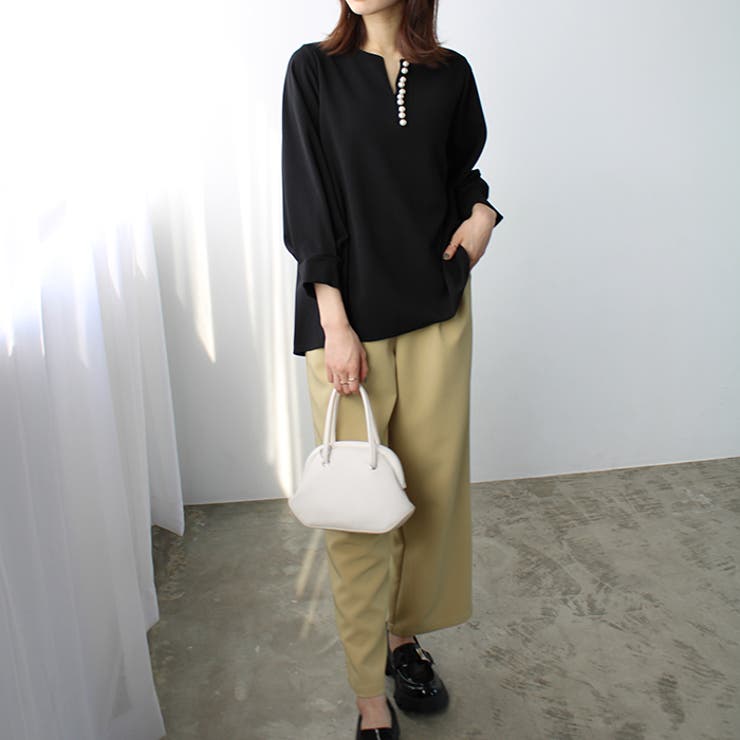 パール調ビーズ付キーネックブラウス | GeeRA | 詳細画像33 