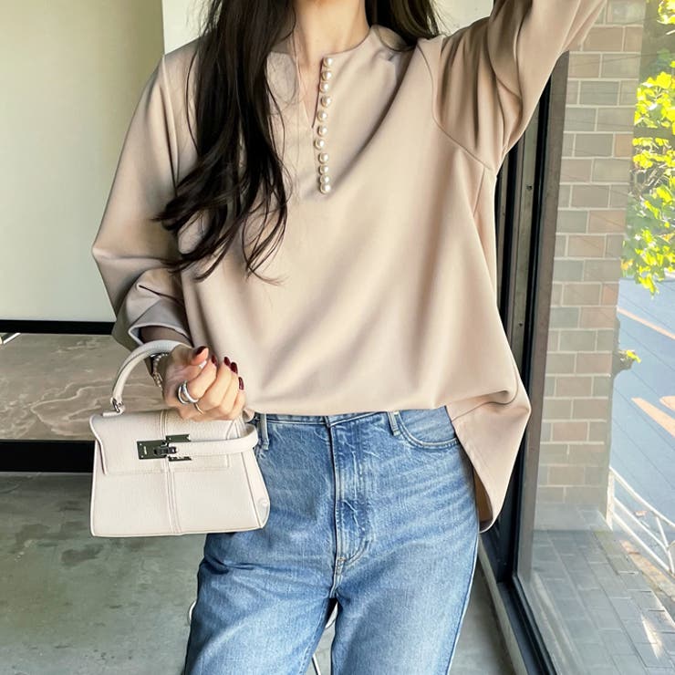 パール調ビーズ付キーネックブラウス | GeeRA | 詳細画像11 