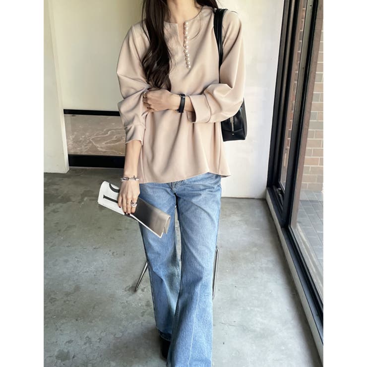 パール調ビーズ付キーネックブラウス | GeeRA | 詳細画像14 