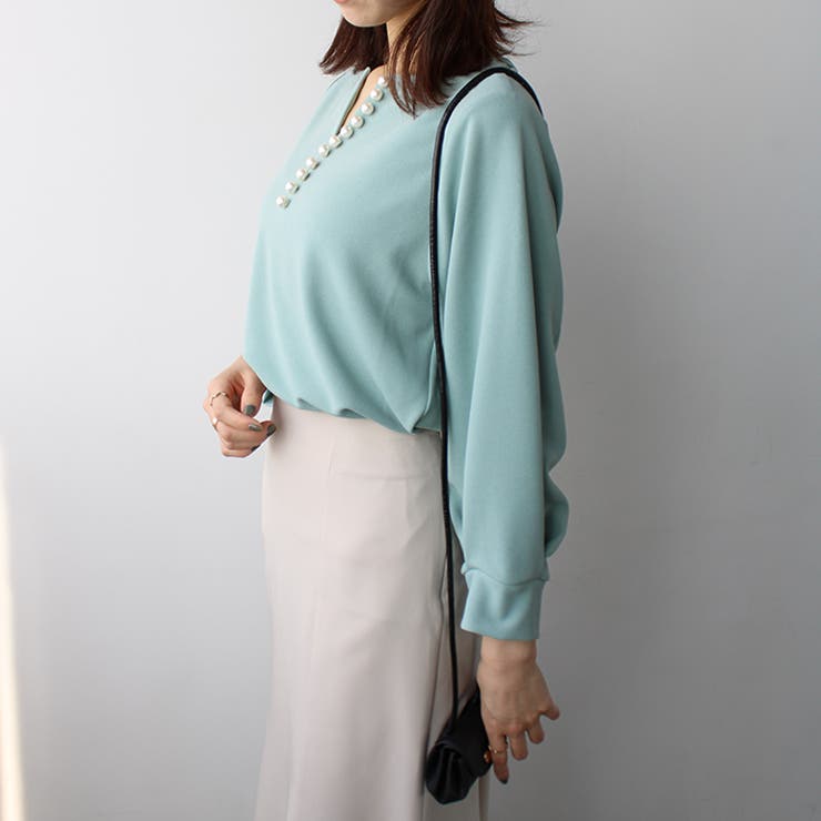 パール調ビーズ付キーネックブラウス | GeeRA | 詳細画像6 