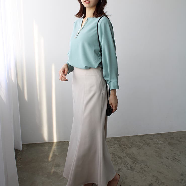 パール調ビーズ付キーネックブラウス | GeeRA | 詳細画像9 