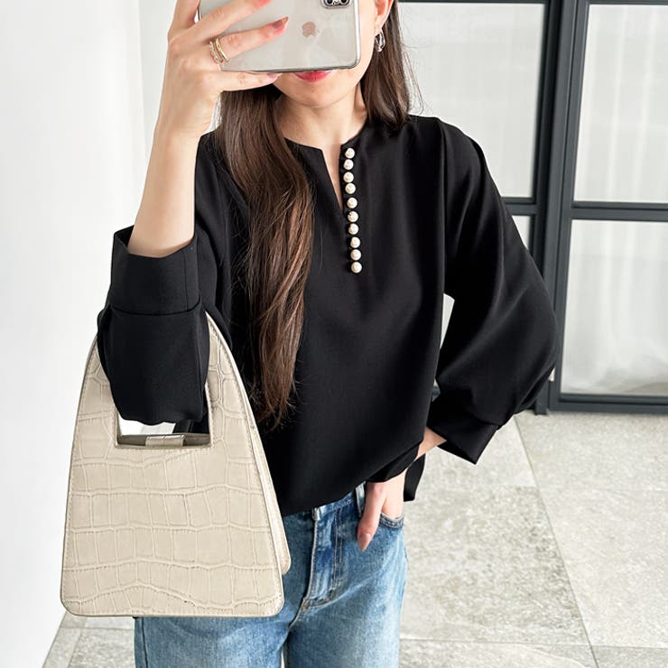 パール調ビーズ付キーネックブラウス | GeeRA | 詳細画像28 